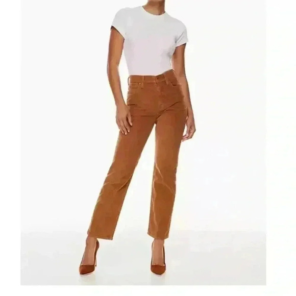 Denim Forum Pants - Aritzia Denim Forum Arlo High Rise Straight Corduroy Gold Rush Brown 26
